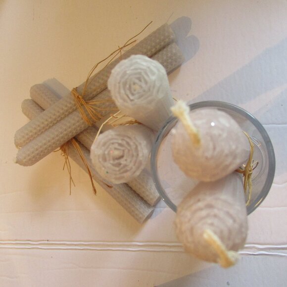1 pair, Bees Wax candles, Taupe , Honeycomb pattern, Hand Rolled, 8" - Picture 2 of 3